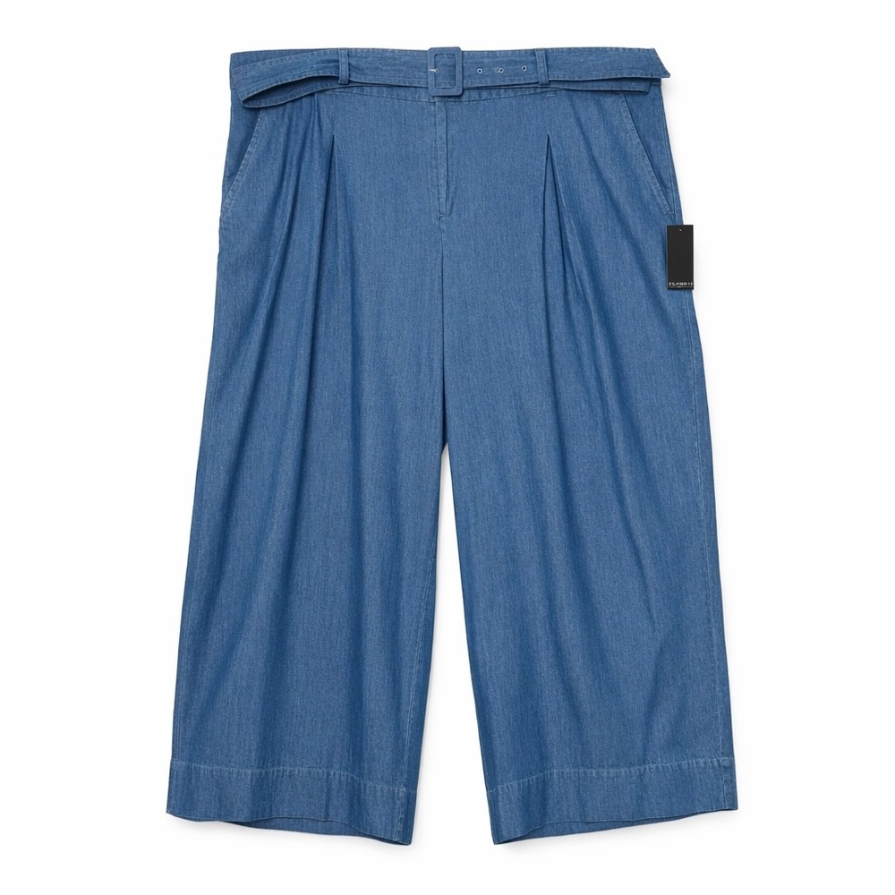 Eloquii Chambray Wide Leg Pants Size 26 Belted High Rise Denim Look